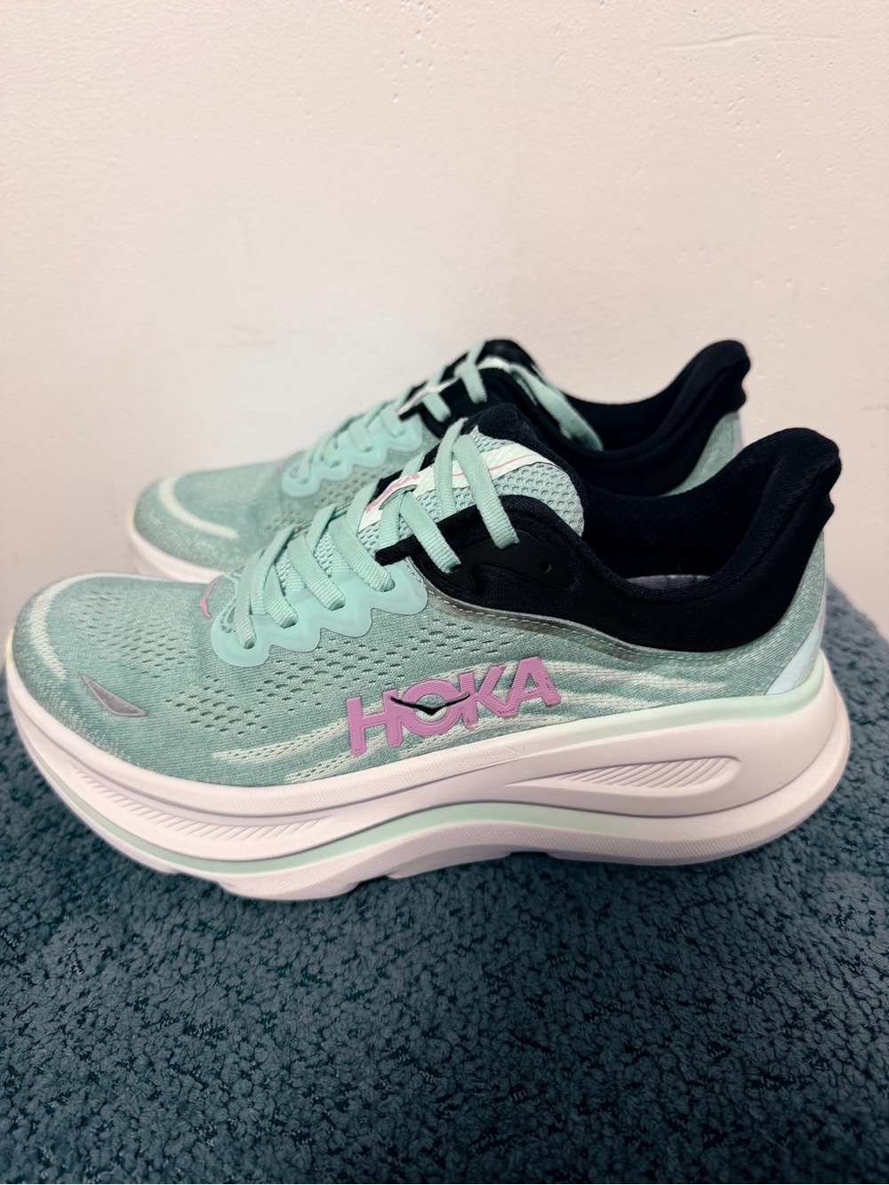 Hoka bondy 9 Women's Mint and Pink Cushioned Running Sneakers - Picture 3 of 8